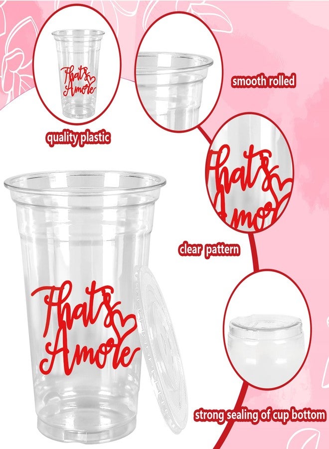 JarThenaAMCS 50Pcs That's Amore Romantic Disposable Cups with Lids Straws Drinking Cup 12oz Red Wedding Plastic Cups for Bachelorette Bridal Shower Party Supplies - Image 3